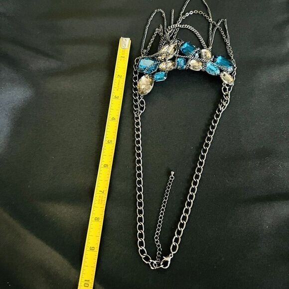 GLAMOROUS Gothic Dramatic Necklace Gun Metal Glass Acrylic Dangling Chains - Picture 12 of 13